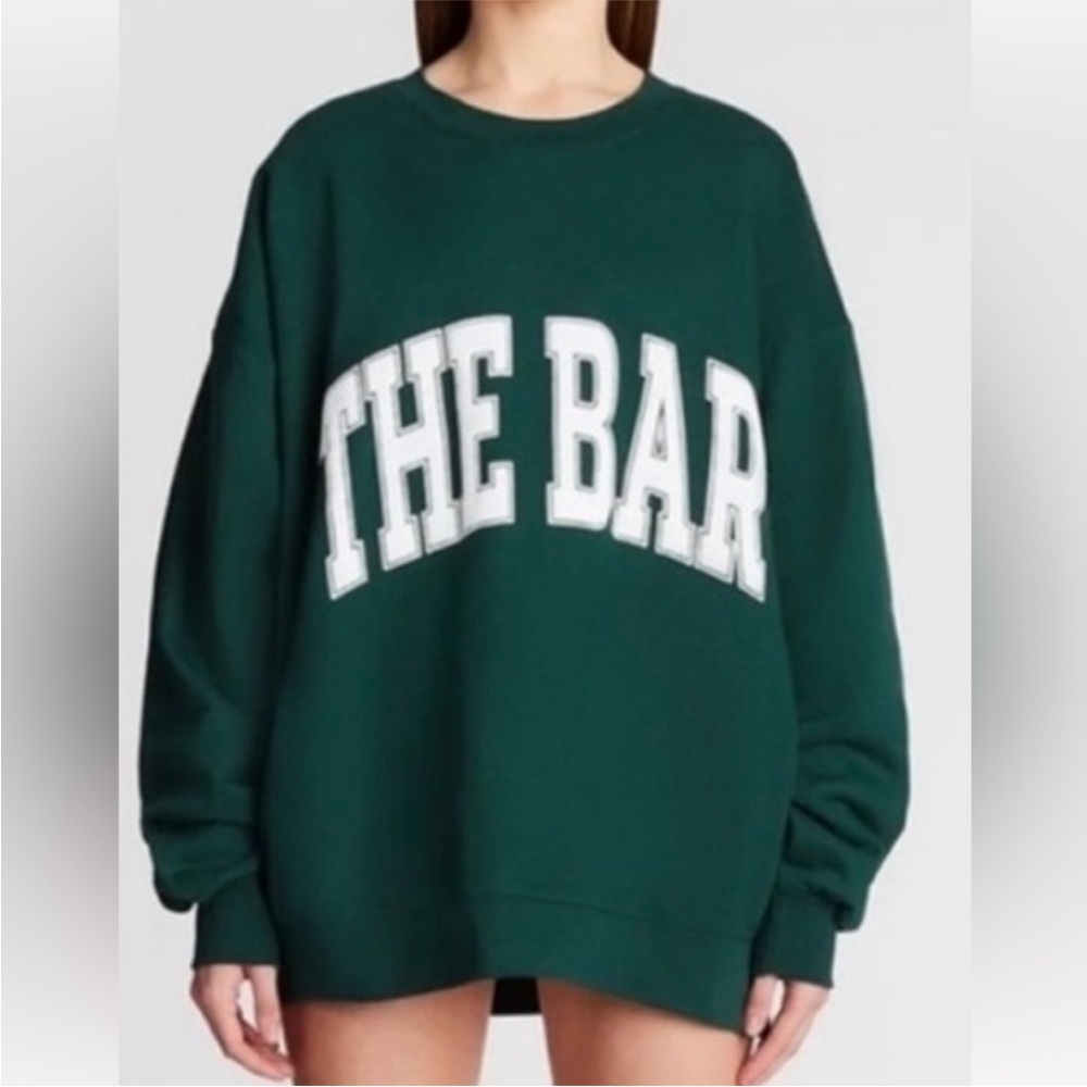 The Bar Hunter Green Oversized Sweater with white Varsity letters, NWT